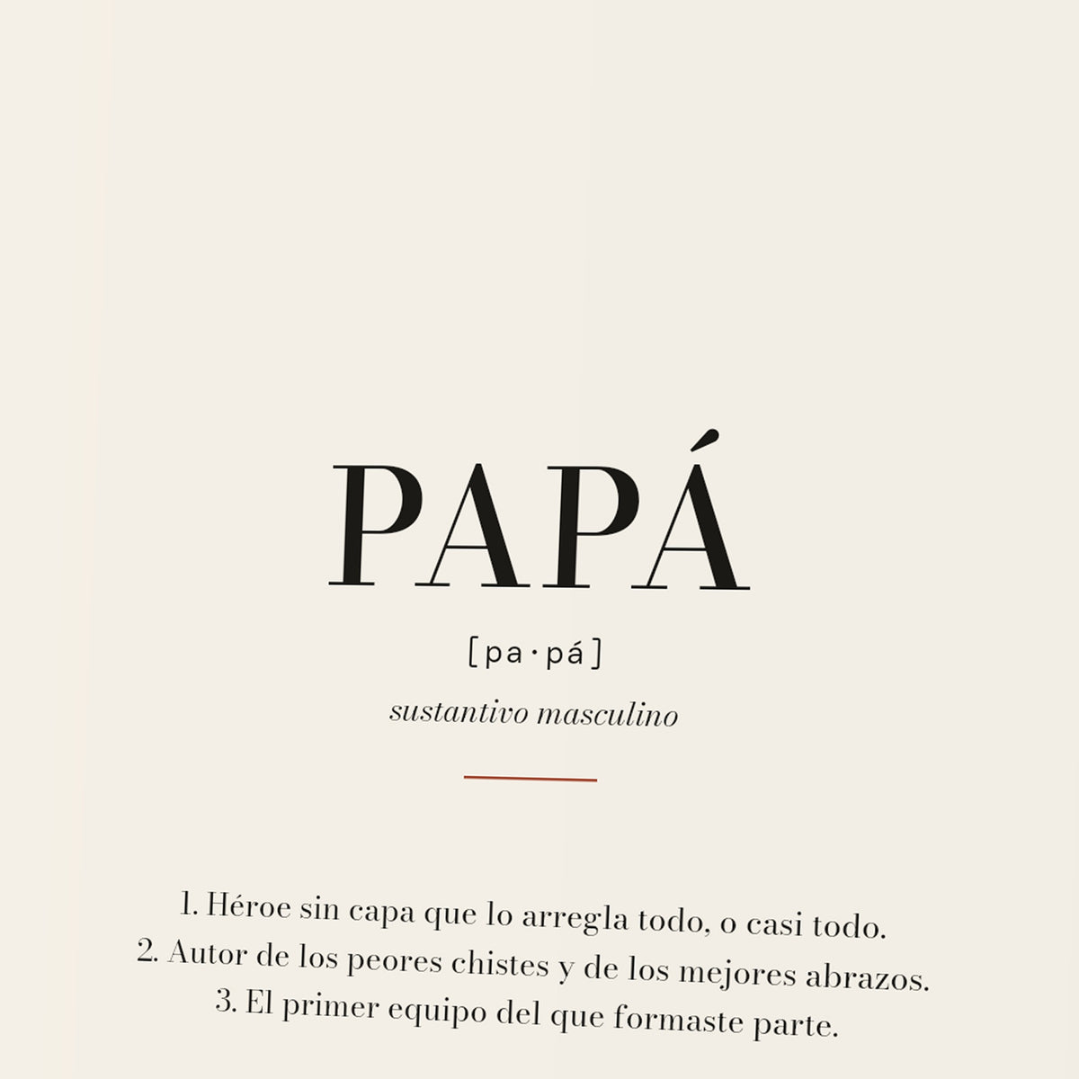 Detalle de la letra y el papel de la lámina «Papá» con definición personalizada