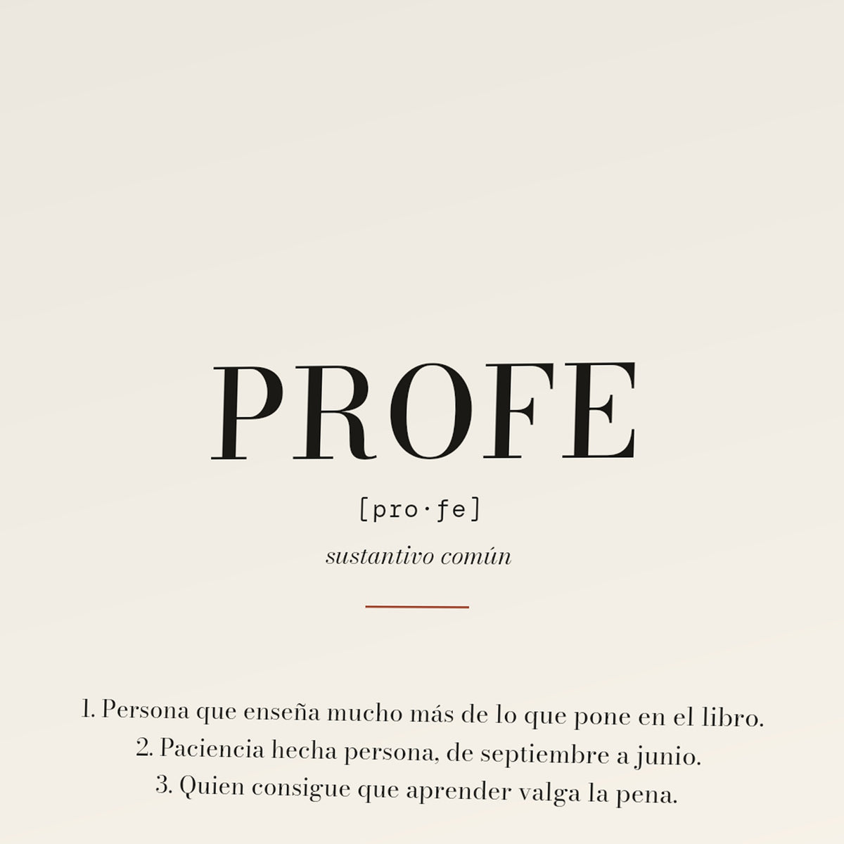 Detalle de la letra y el papel de la lámina «Profe» con definición personalizada