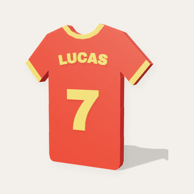 Placa de puerta camiseta de fútbol con nombre y dorsal, en 3D