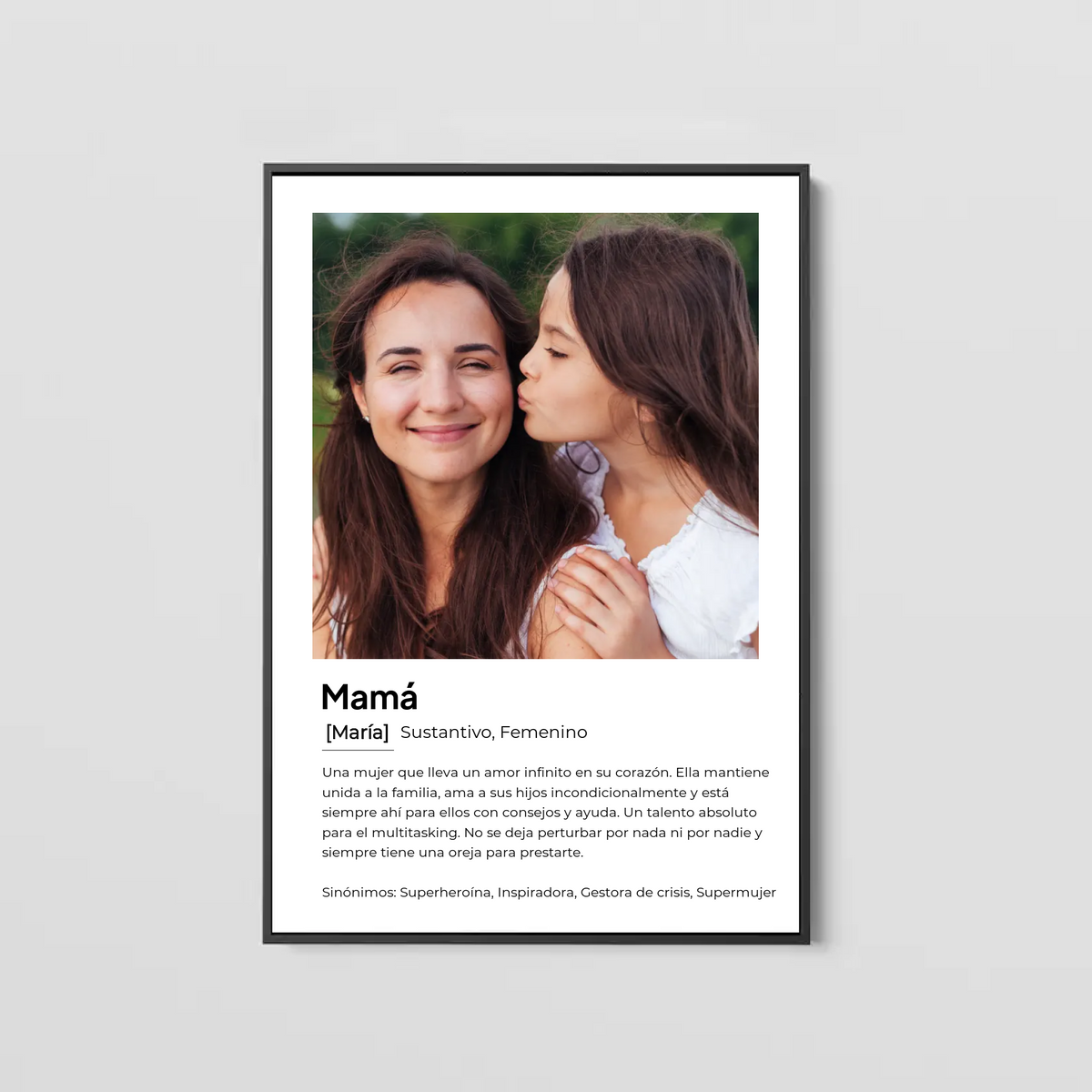 Cuadro personalizado con la definición de mamá tipo diccionario y una foto de madre e hija