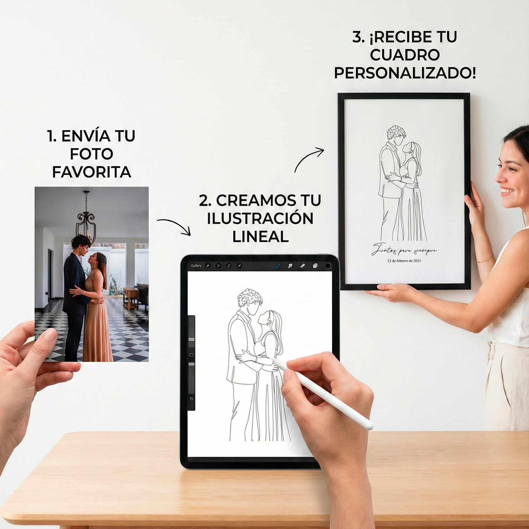 Cuadro Arte Lineal Pareja Personalizado