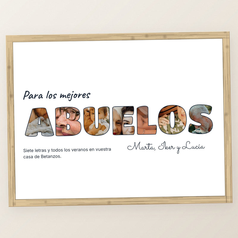 Cuadro letras con fotos personalizado abuelos con las fotos de los nietos dentro de la palabra ABUELA