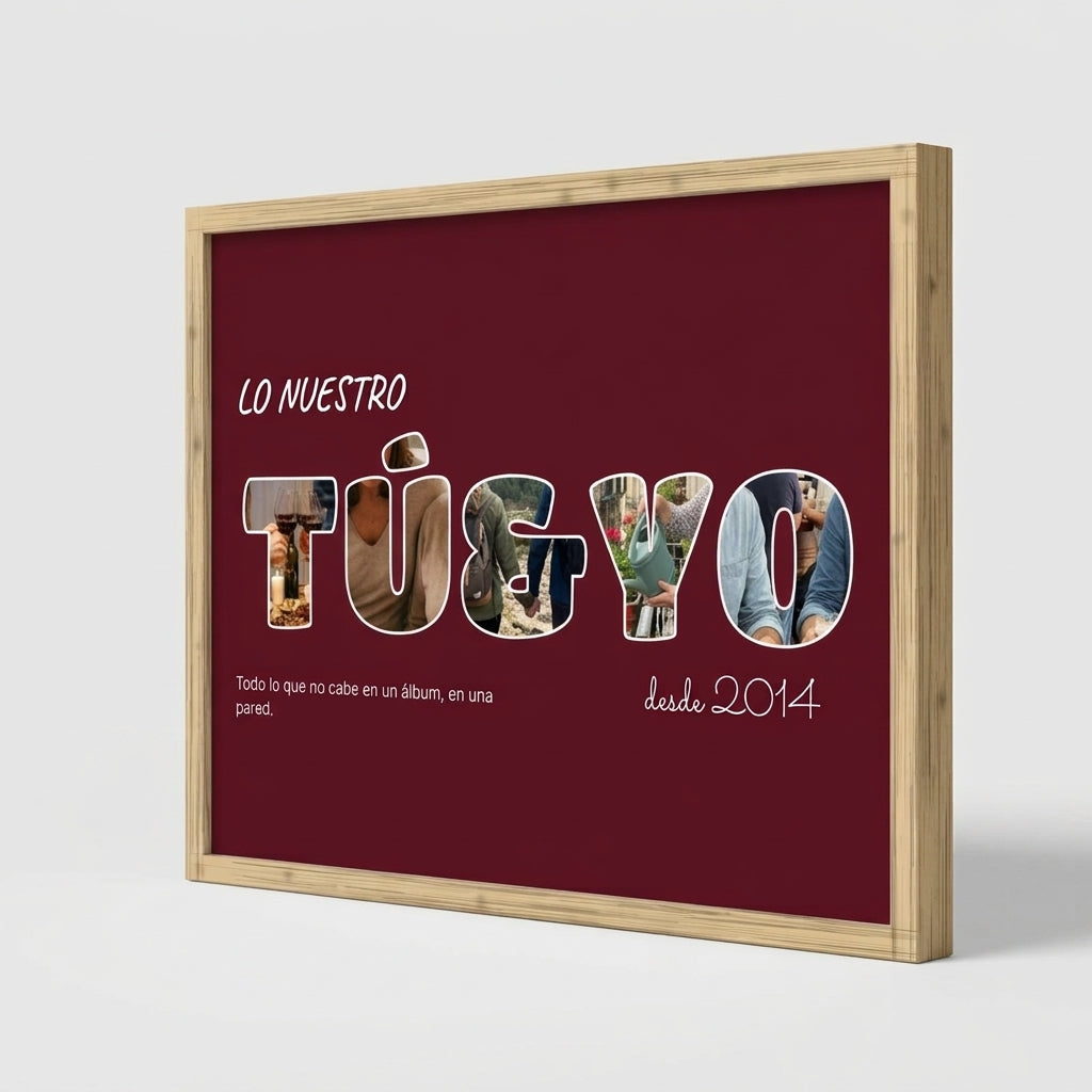Grosor y perfil del marco de madera del cuadro letras con fotos personalizado de aniversario