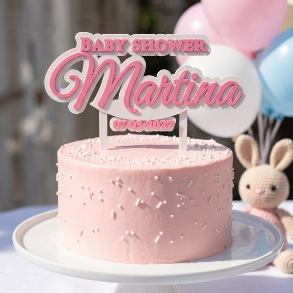 Cake topper de baby shower personalizado con nombre, impreso en 3D