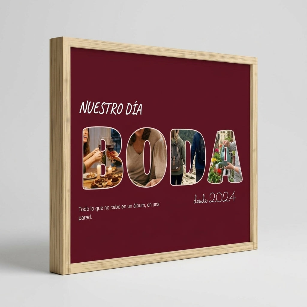Grosor y perfil del marco de madera del cuadro letras con fotos personalizado de boda