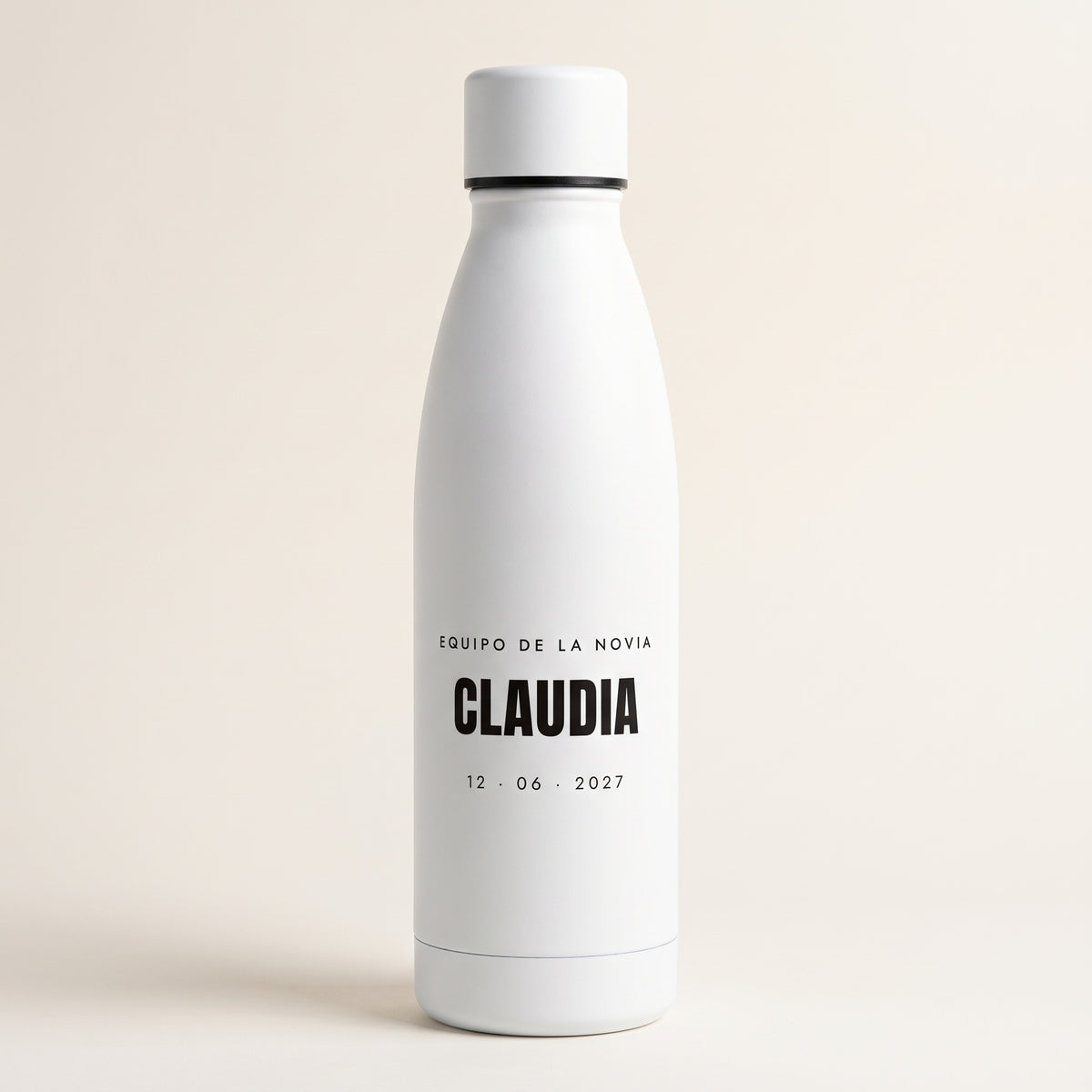 Botella de acero blanco del equipo de la novia con el nombre CLAUDIA