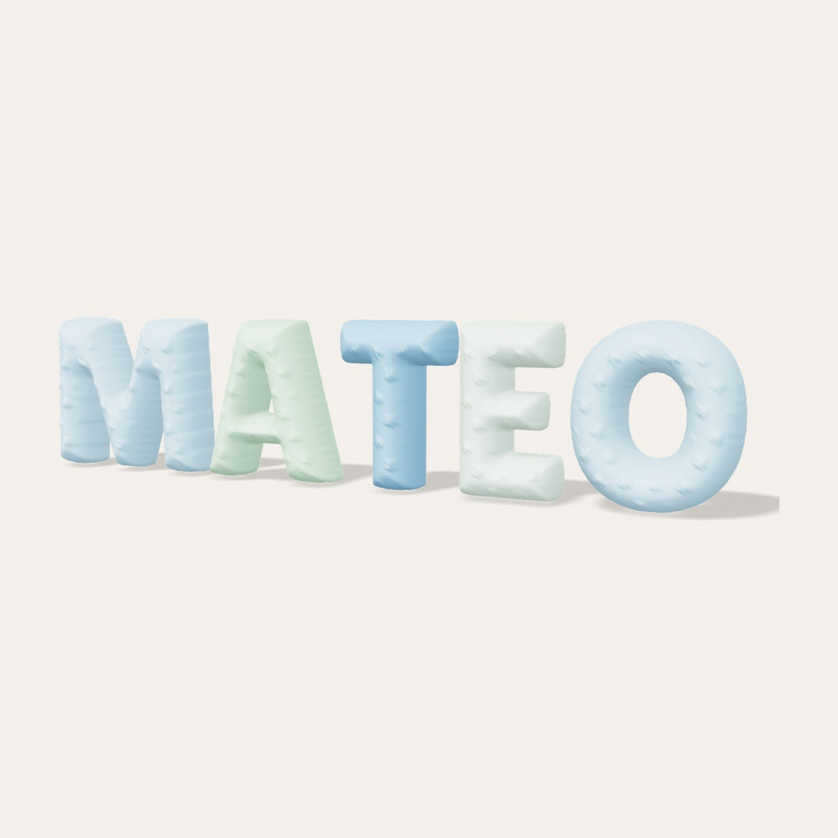 Letras burbuja 3D MATEO en azul y menta con estrellas en relieve