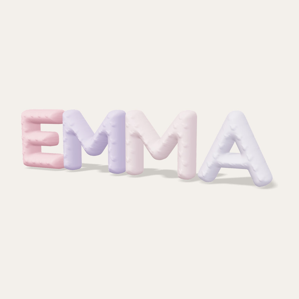 Letras burbuja 3D EMMA en rosa y lila con corazones en relieve