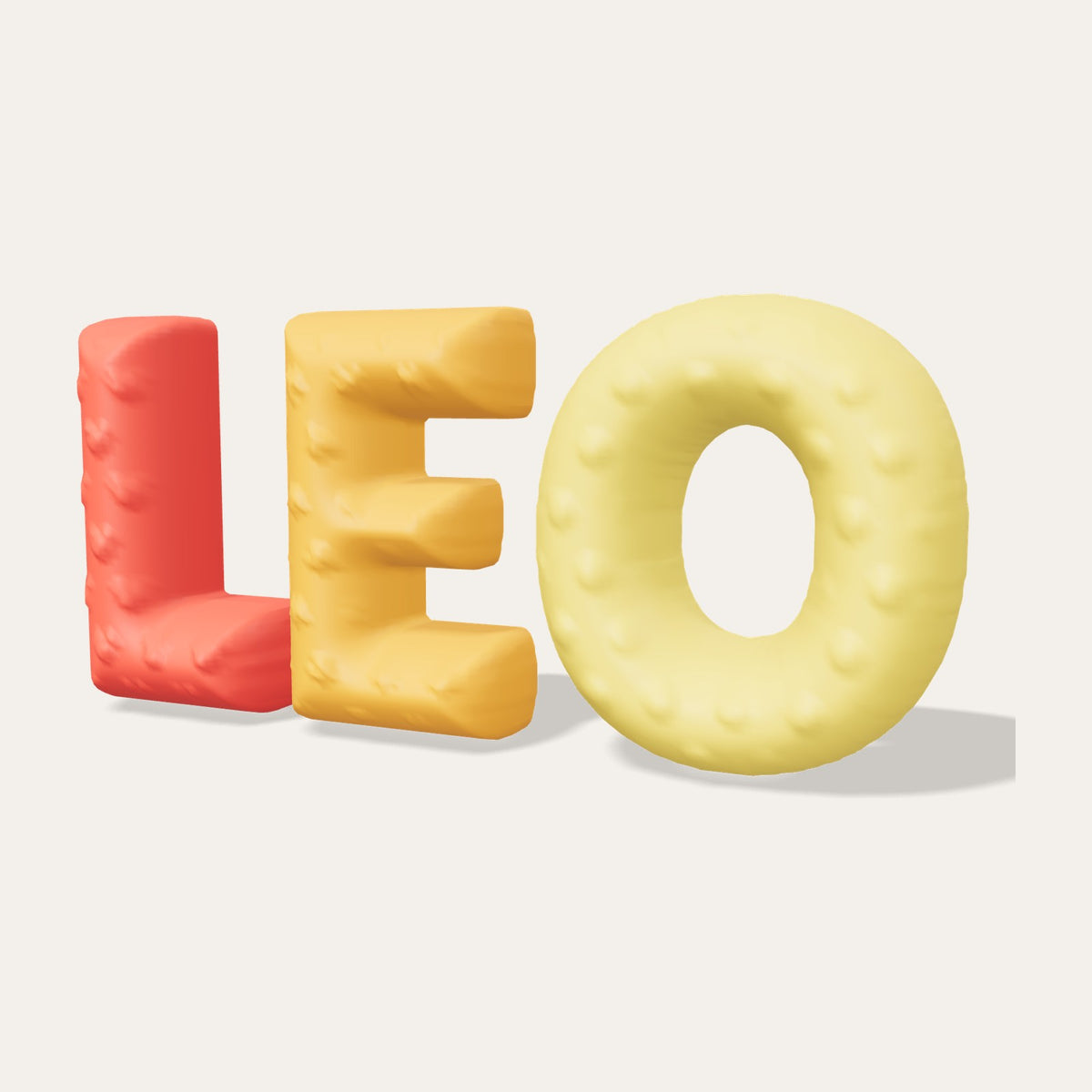 Letras burbuja 3D LEO en arcoíris vivo con dibujos mezclados