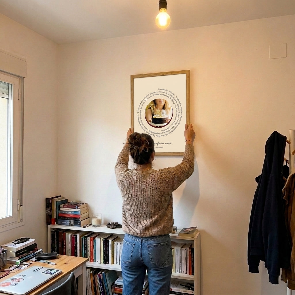 Colgando el cuadro canción con foto en casa