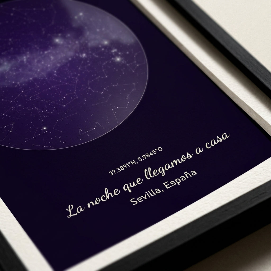 Margen de la lámina dentro del marco del cuadro mapa estelar personalizado de casa nueva