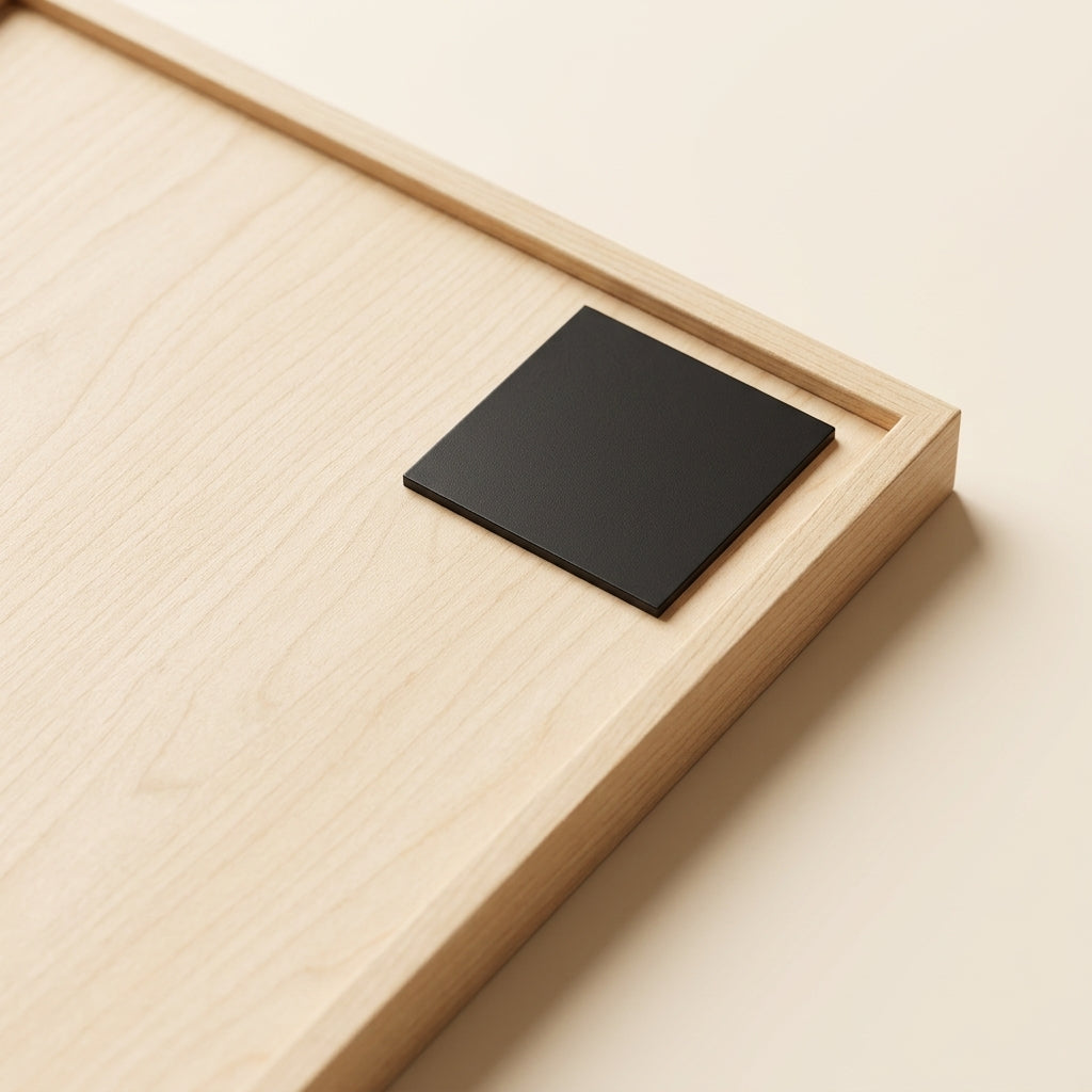 Imán adhesivo de 12x12 cm pegado en la parte de atrás de un marco de madera