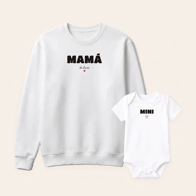 Conjunto Mãe e Bebé Personalizado · T-shirt ou Sweatshirt e Body