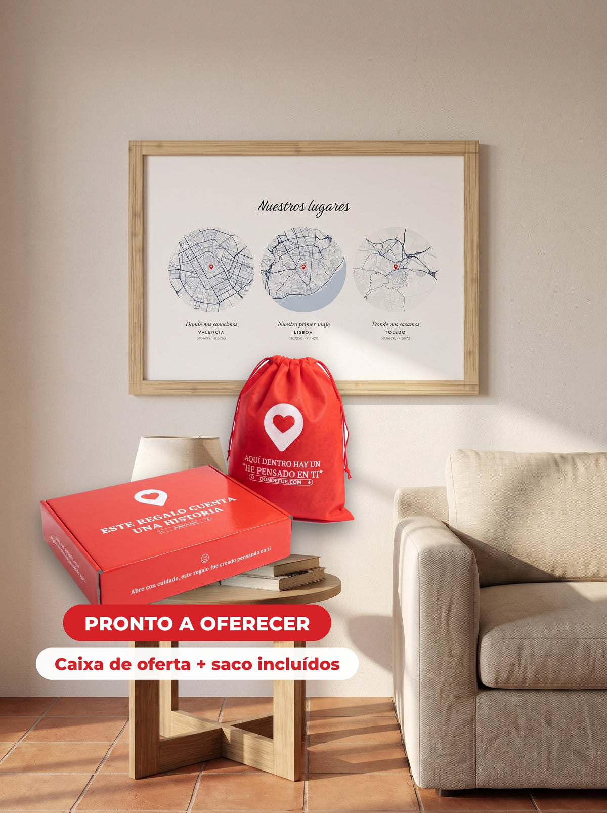 Cuadro 3 Lugares — llega en su caja regalo con bolsa, listo para regalar