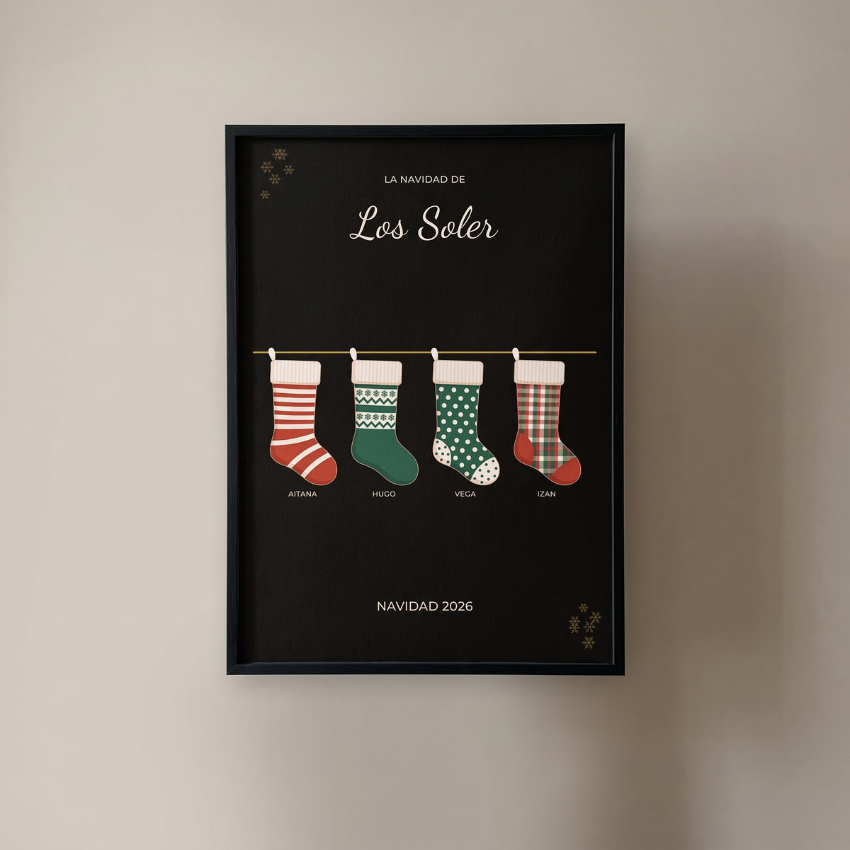 Detalle del papel mate y del marco del cuadro de Navidad personalizado