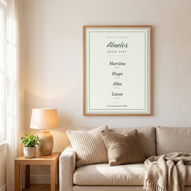 Cuadro «Abuelos desde» personalizado con los nombres de los nietos, marco negro