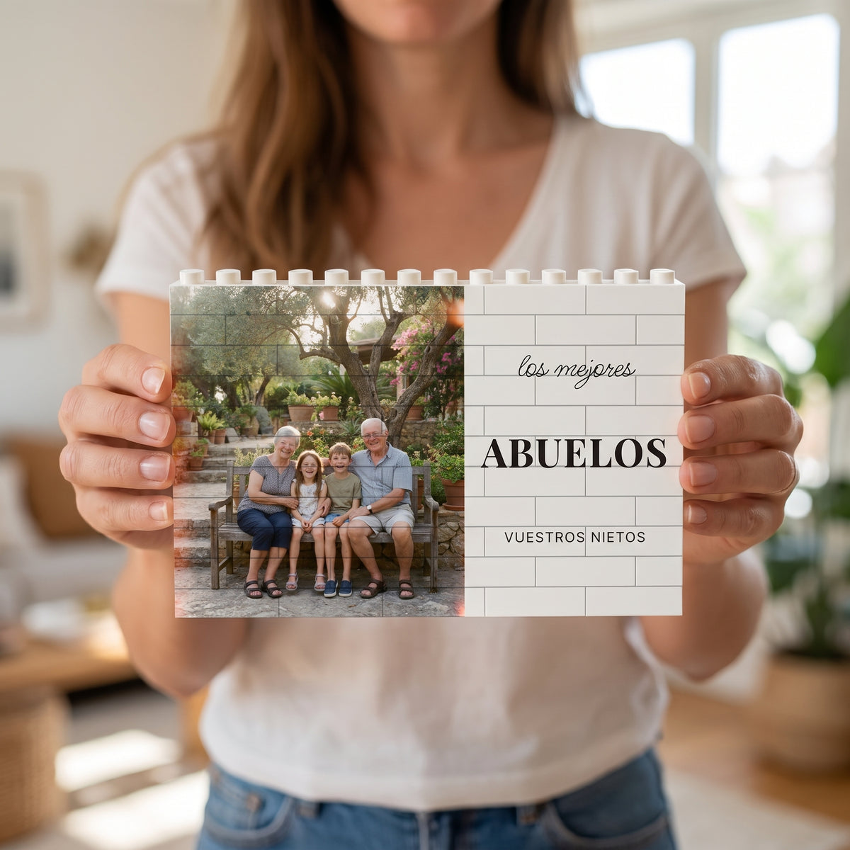 Cuadro de bloques para abuelos con foto, en la mano