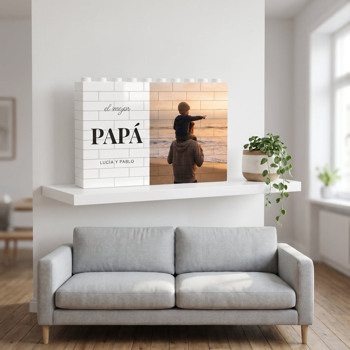 Cuadro de bloques para papá con foto, en un salón