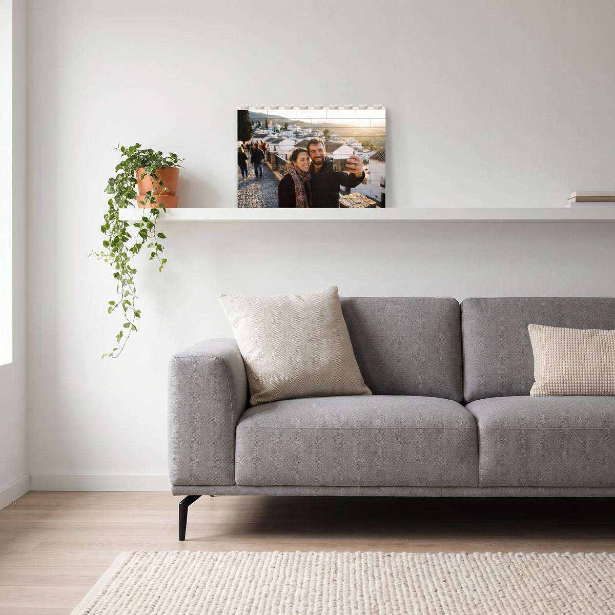 Cuadro de bloques con tu foto, en un salón