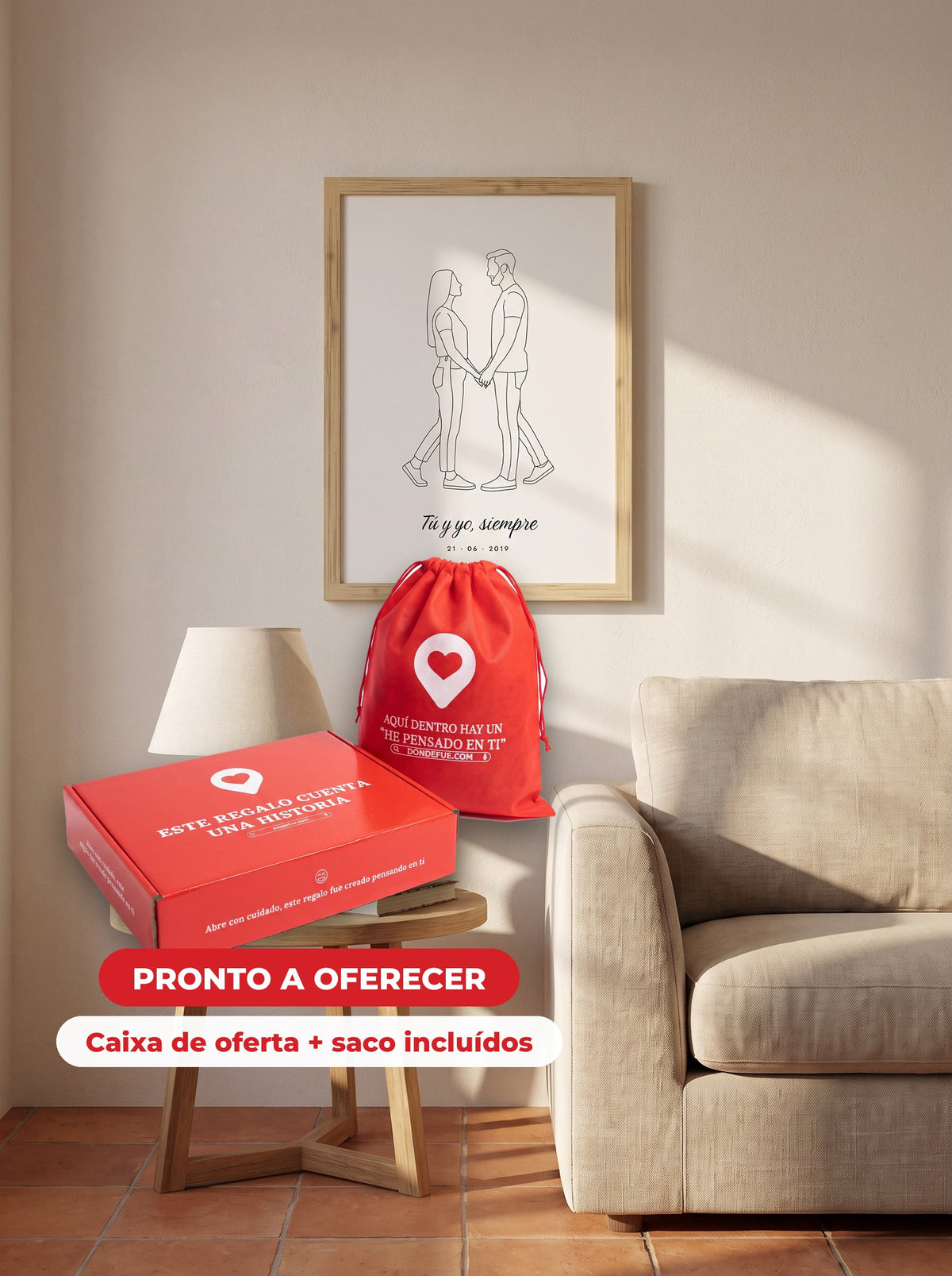 Cuadro Arte Lineal Pareja Personalizado — llega en su caja regalo con bolsa, listo para regalar