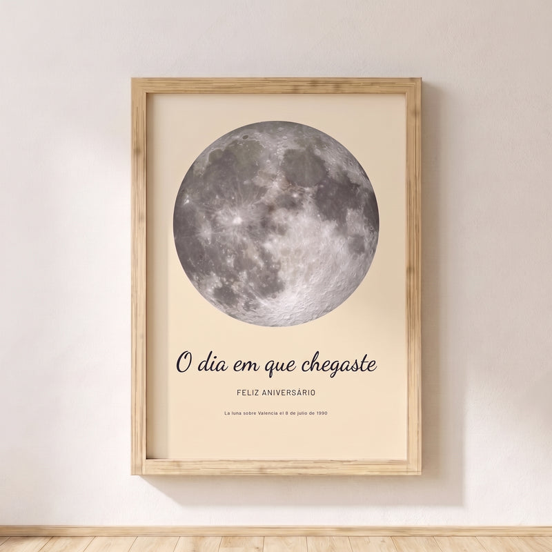 Cuadro fase lunar personalizado aniversário con marco de madera, la luna de la noche en que nació
