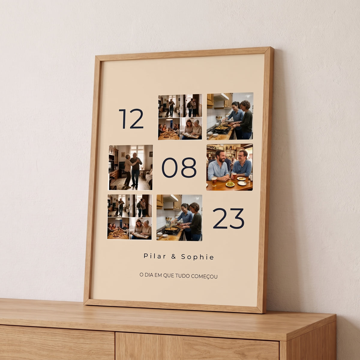 Quadro colagem de fotos com data personalizado
