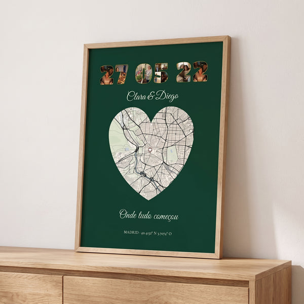 Quadro data e mapa personalizado com fotos