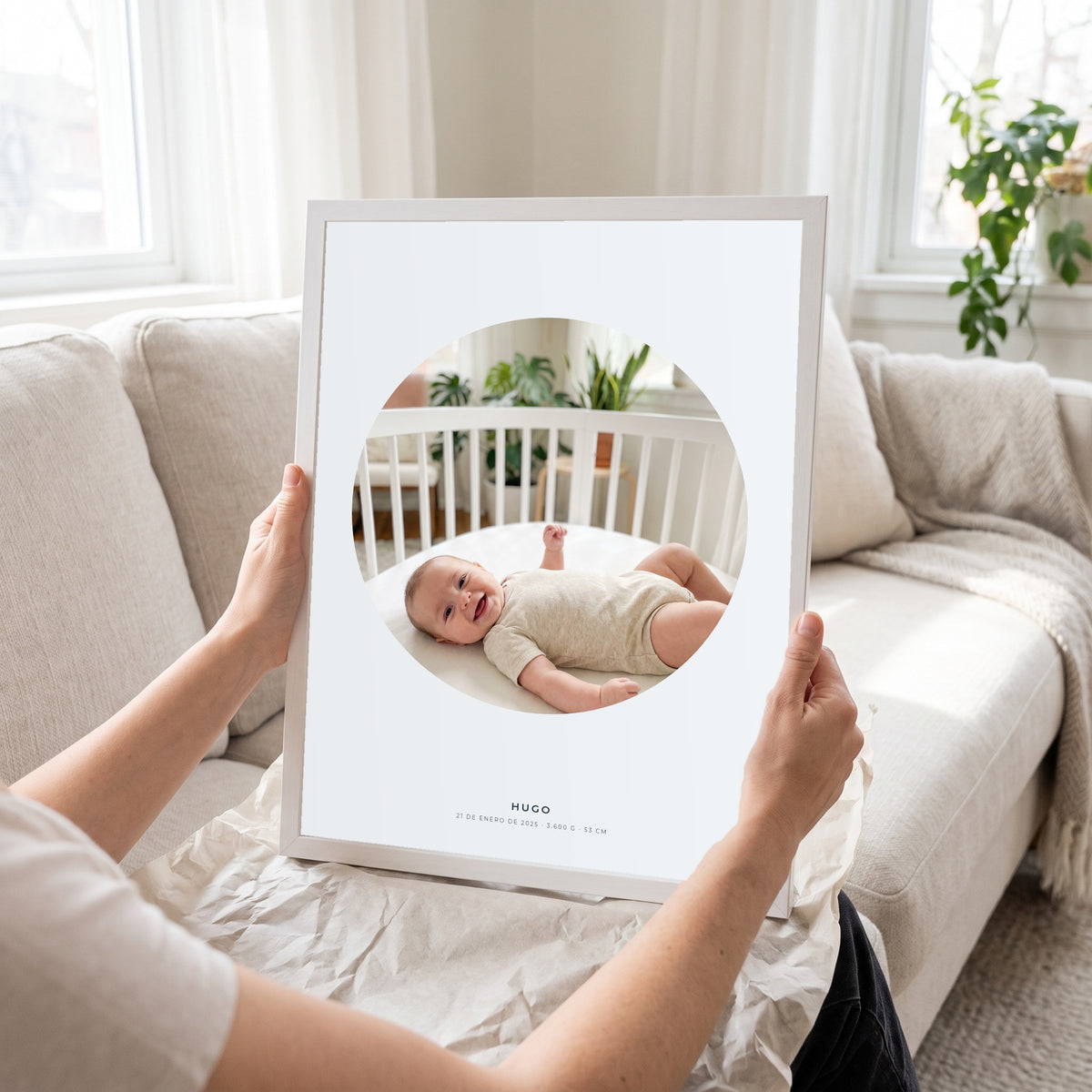 Cuadro fotopóster del bebé personalizado con su foto, nombre y datos de nacimiento