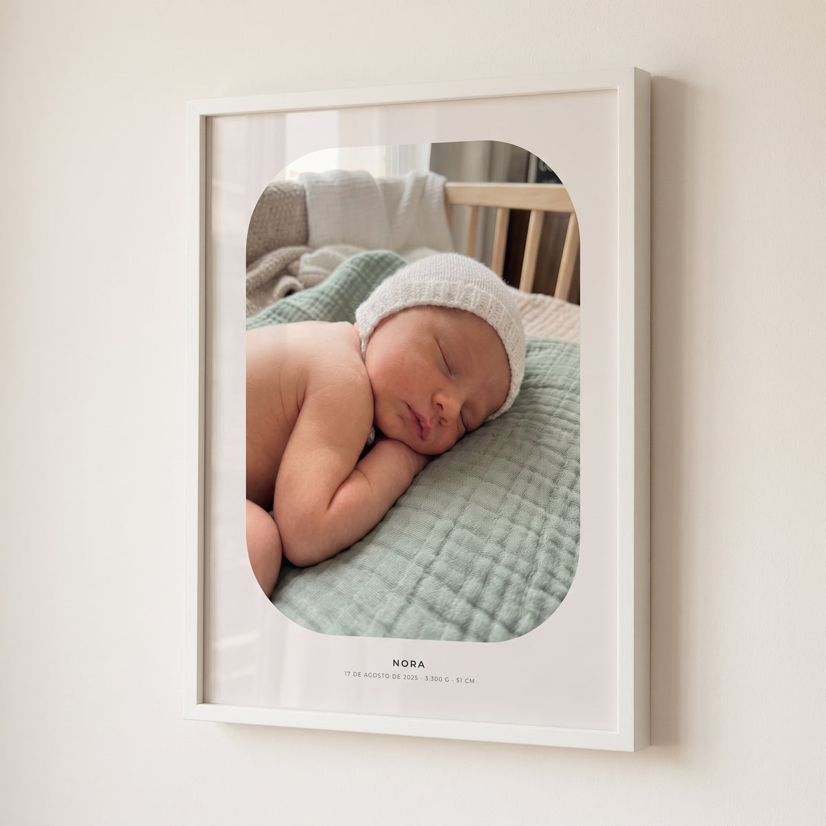 Cuadro fotopóster del bebé personalizado con su foto, nombre y datos de nacimiento
