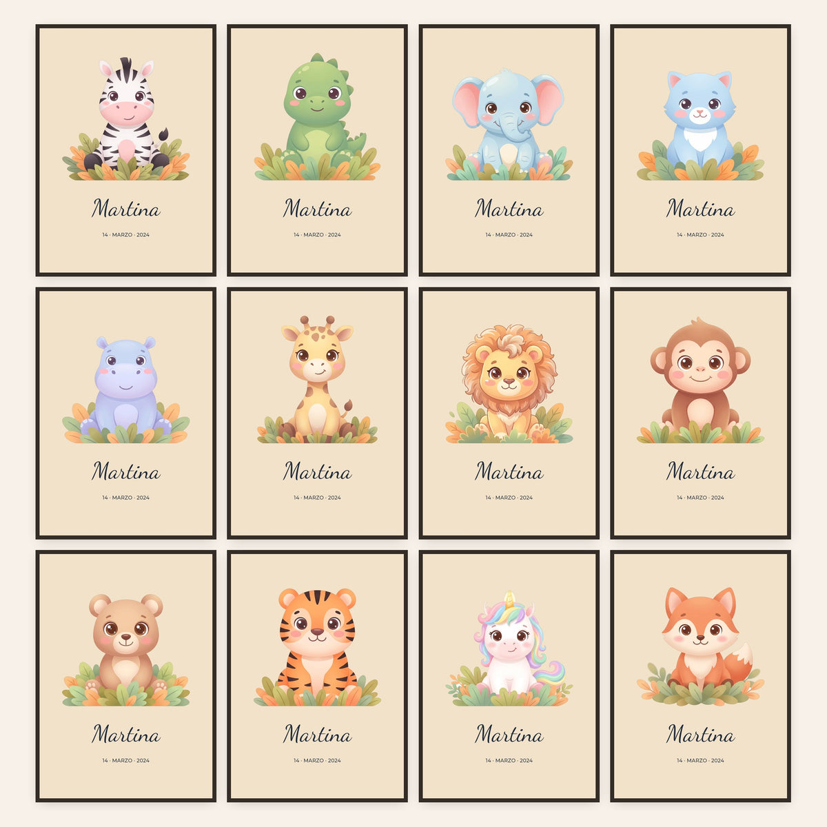 Cuadro infantil personalizado con animalito y nombre: todos los diseños para elegir