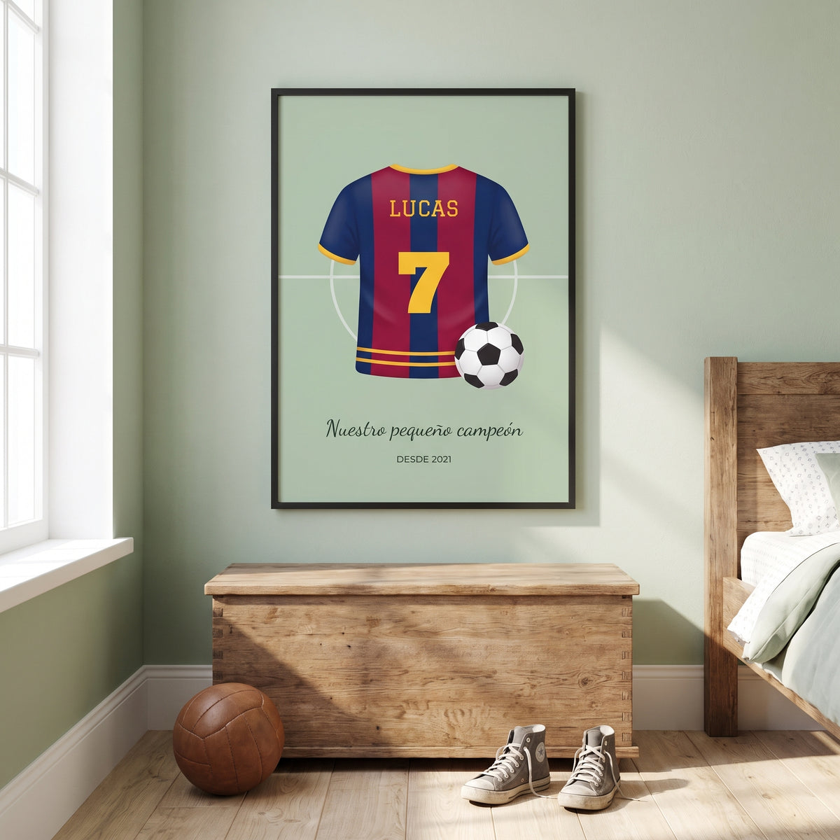 Lámina de fútbol personalizada camiseta azulgrana para la habitación del niño