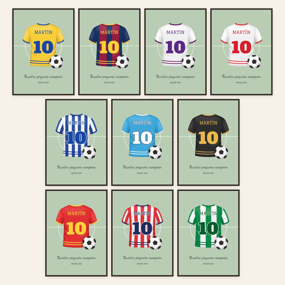 Cuadro infantil personalizado con camiseta de fútbol: todos los diseños para elegir