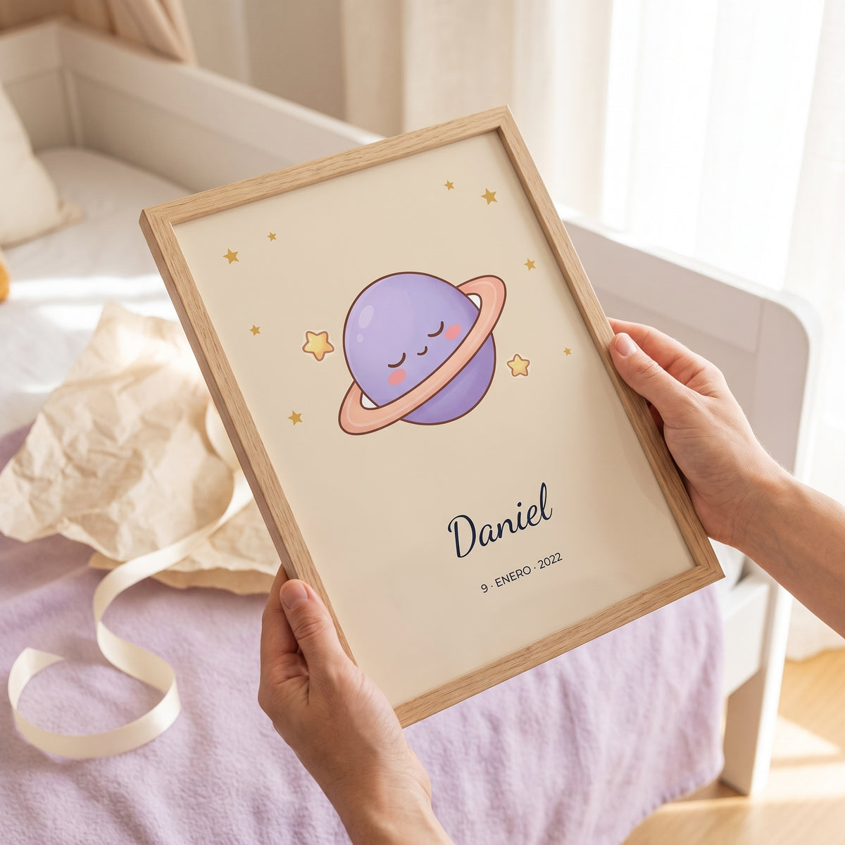 Cuadro personalizado con planeta y el nombre Daniel como regalo de cumpleaños
