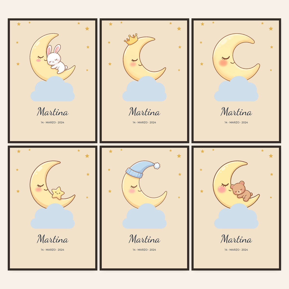 Cuadro infantil personalizado con luna y nombre: todos los diseños para elegir