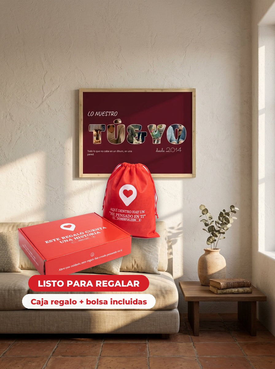 Cuadro letras con fotos personalizado aniversario — llega en su caja regalo con bolsa, listo para regalar