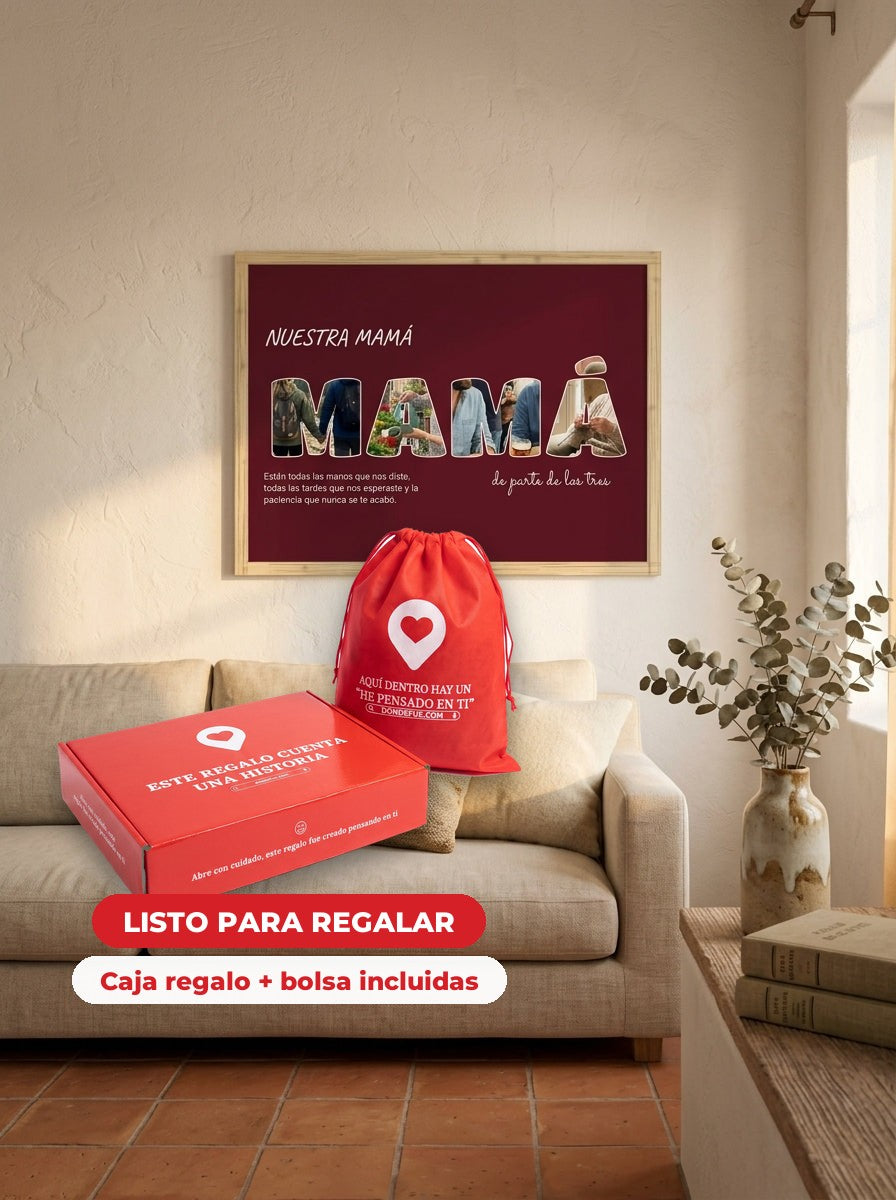 Cuadro letras con fotos personalizado Día de la Madre — llega en su caja regalo con bolsa, listo para regalar