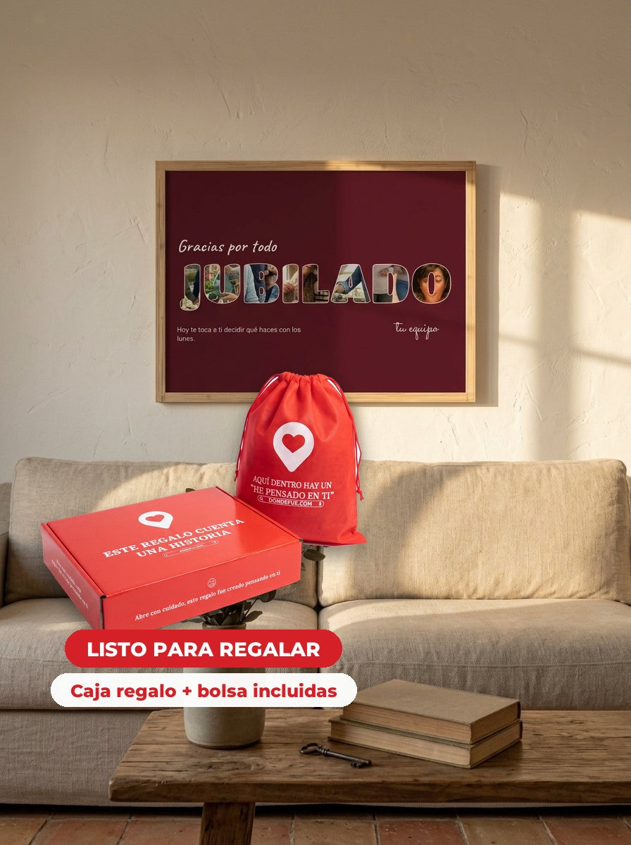 Cuadro letras con fotos personalizado jubilación — llega en su caja regalo con bolsa, listo para regalar