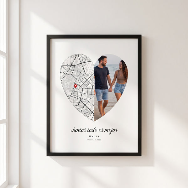 Cuadro Lugar y Foto Corazón personalizado