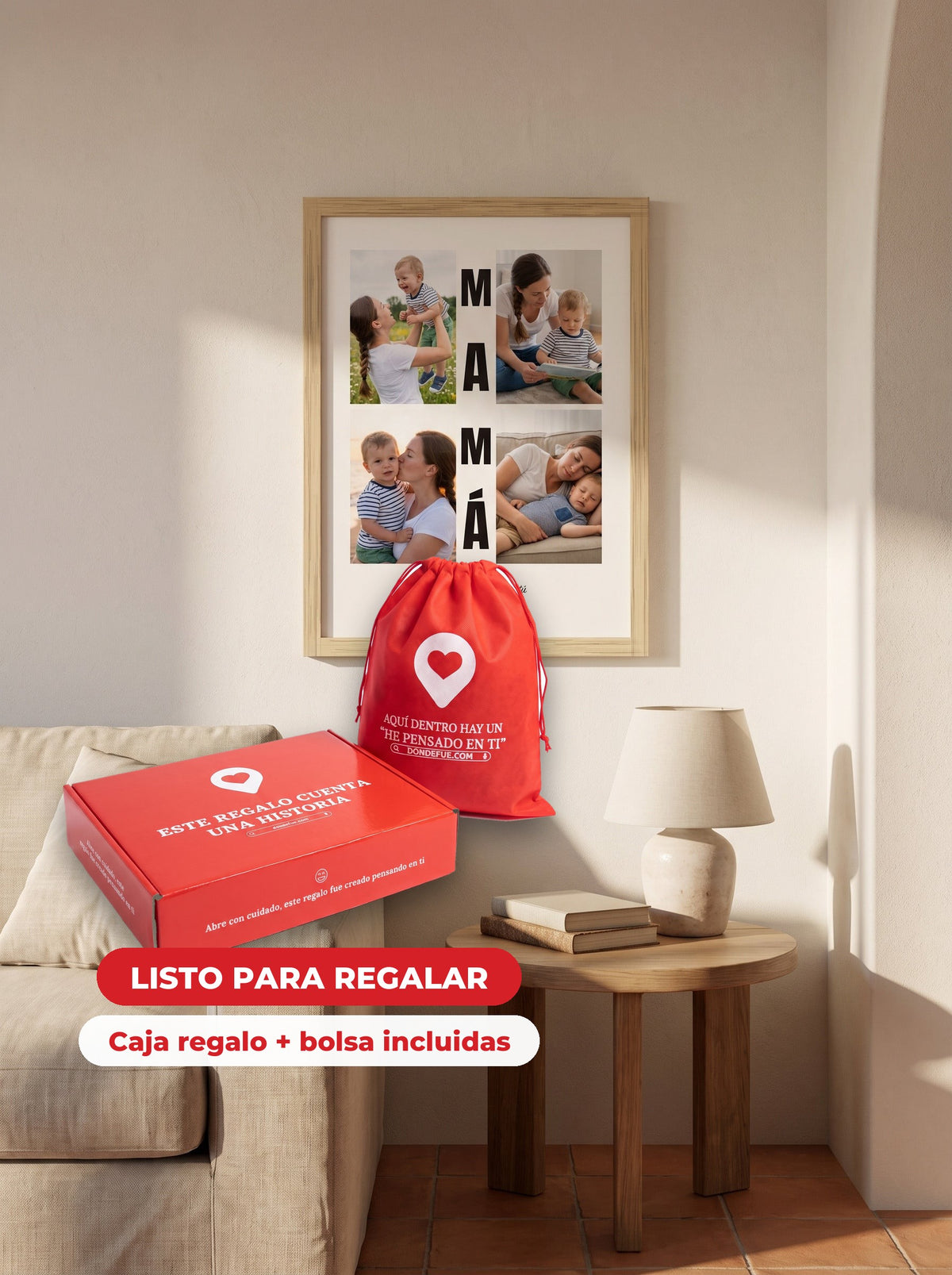 Cuadro Mamá 4 Fotos Letras - Personalizado — llega en su caja regalo con bolsa, listo para regalar