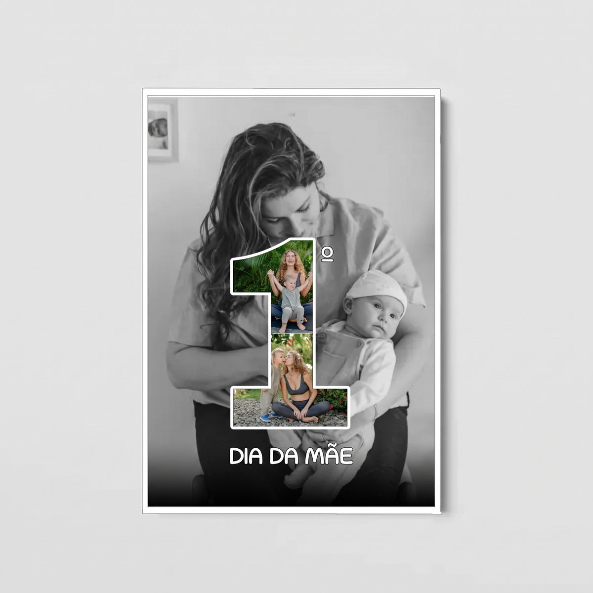 Cuadro del primer Día de la Madre con la foto en blanco y negro y fotos dentro del número 1