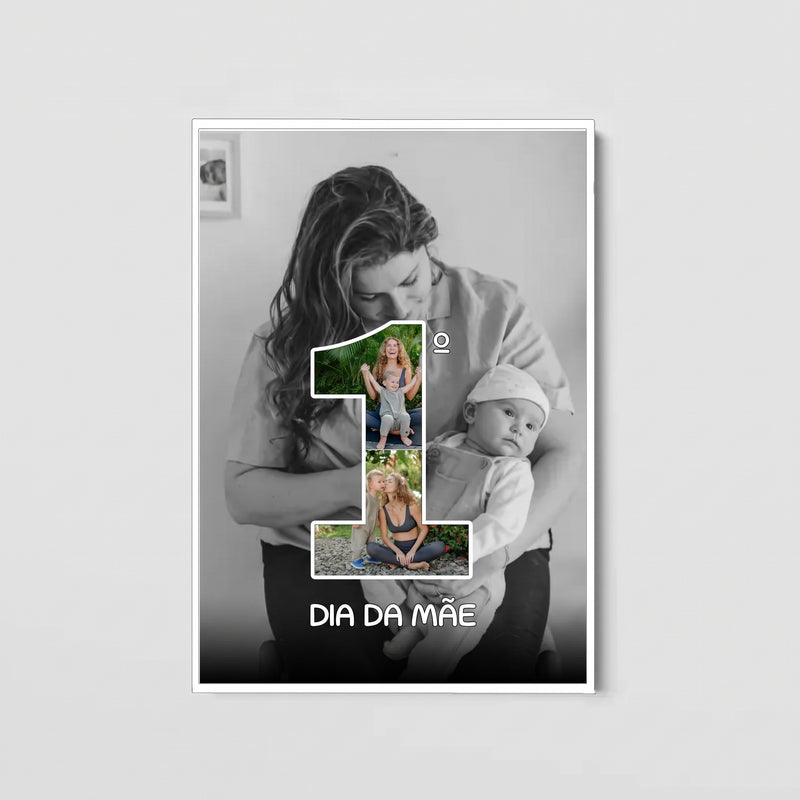Cuadro del primer Día de la Madre con la foto en blanco y negro y fotos dentro del número 1