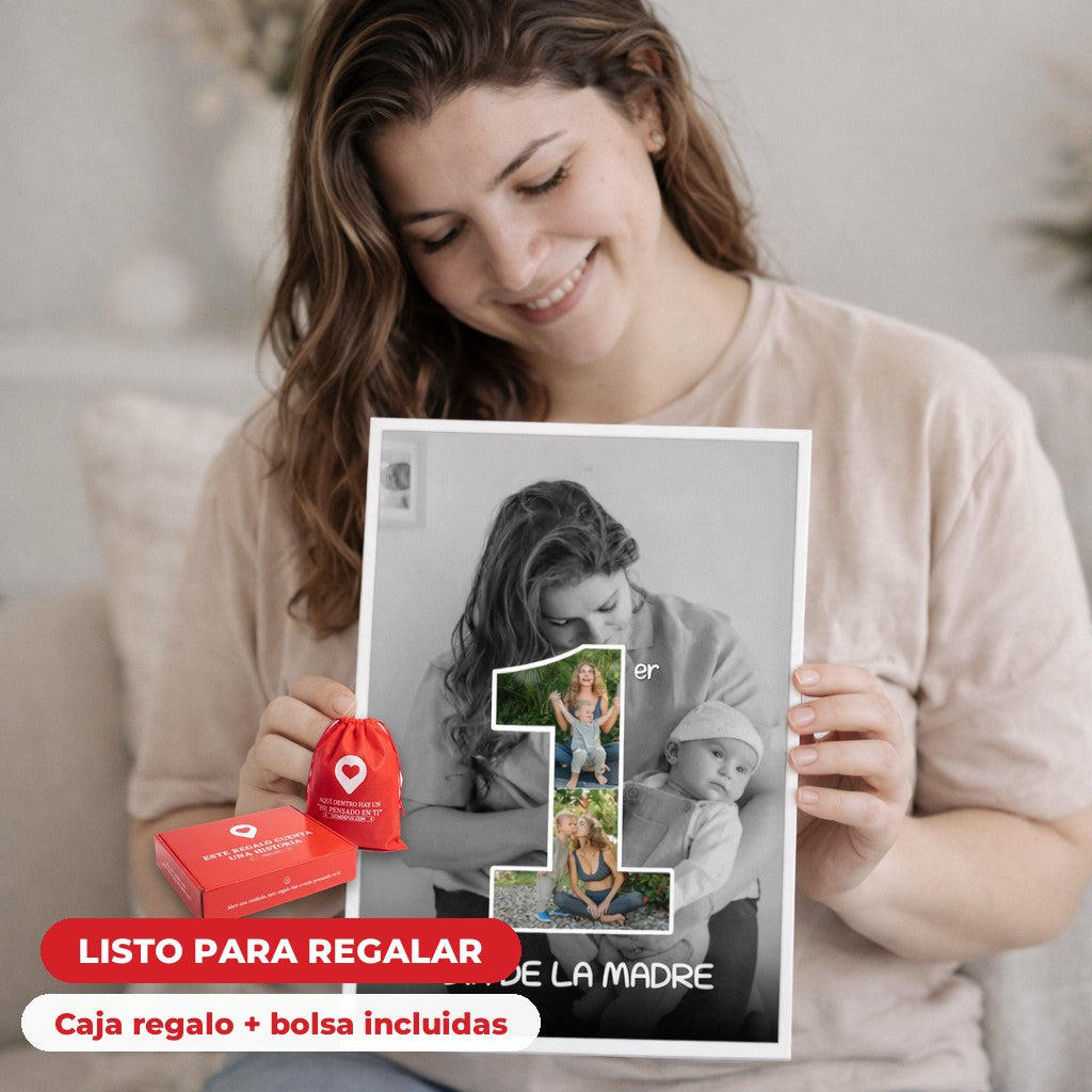 Cuadro Mamá Primer Día de la Madre - Personalizado — llega en su caja regalo con bolsa, listo para regalar