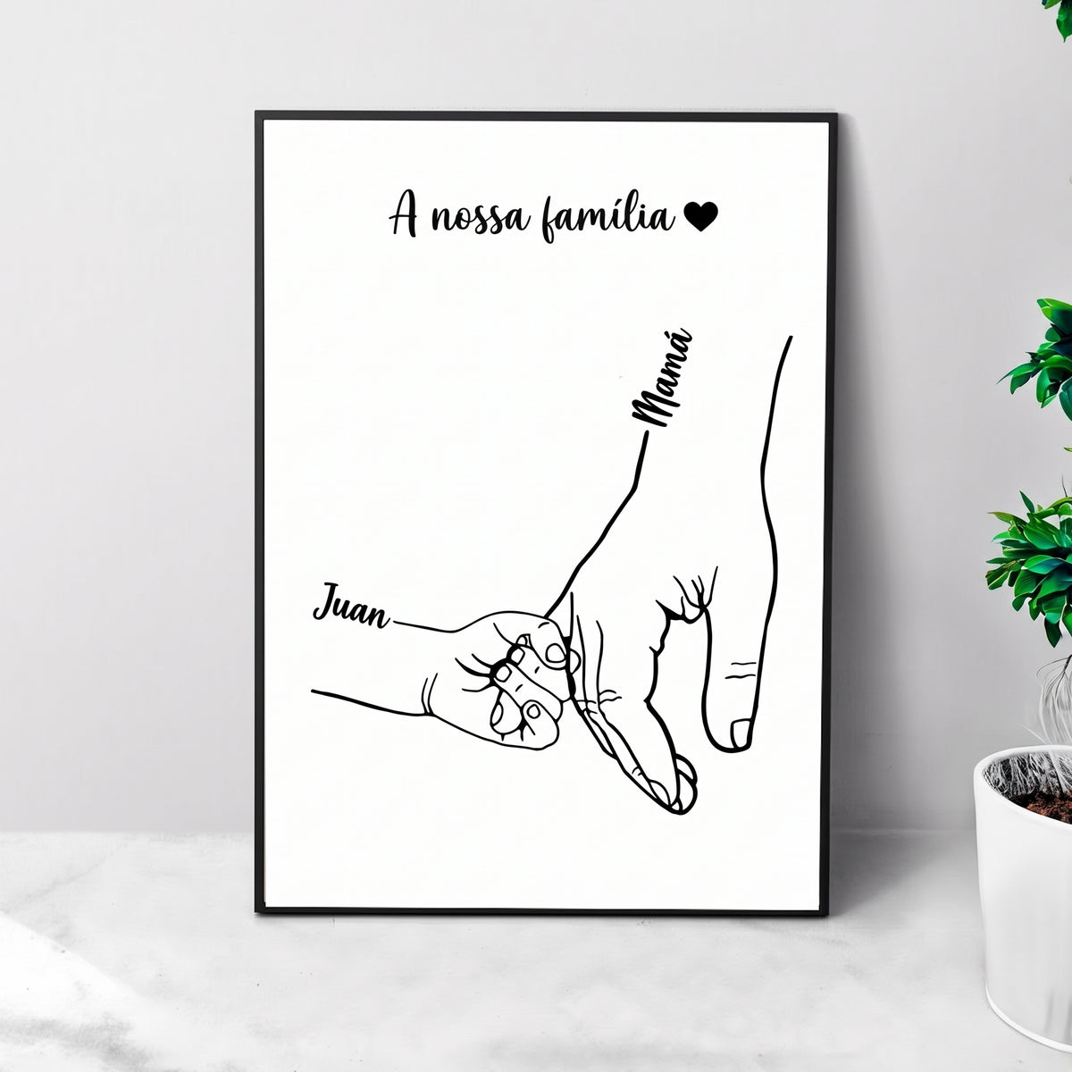 Quadro personalizado Nuestra familia con las manos dibujadas en arte lineal y los nombres