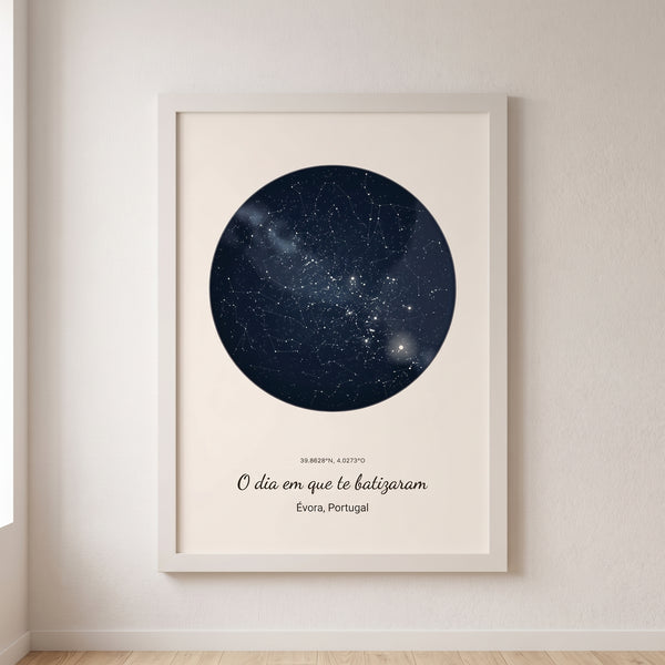 Quadro mapa estelar personalizado batizado