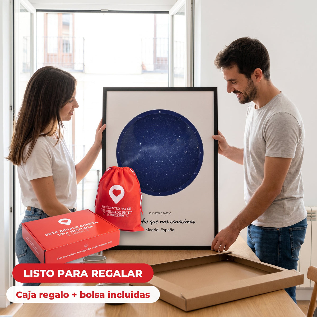 Cuadro mapa estelar personalizado bautizo — llega en su caja regalo con bolsa, listo para regalar