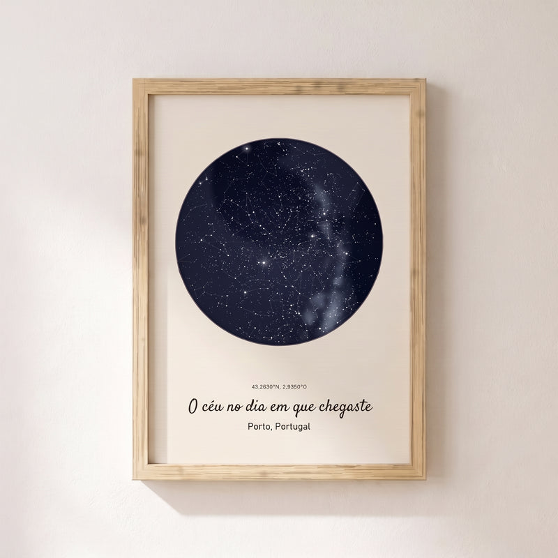 Cuadro mapa estelar personalizado nacimiento con marco de madera, el cielo del día en que nació