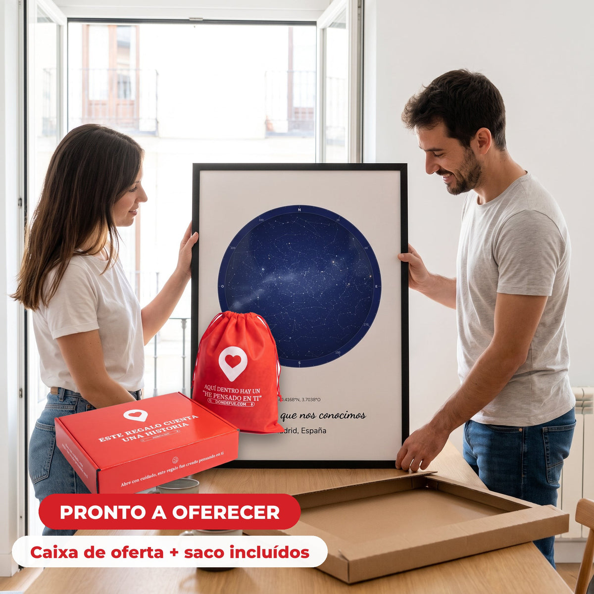 Cuadro mapa estelar personalizado nacimiento — llega en su caja regalo con bolsa, listo para regalar