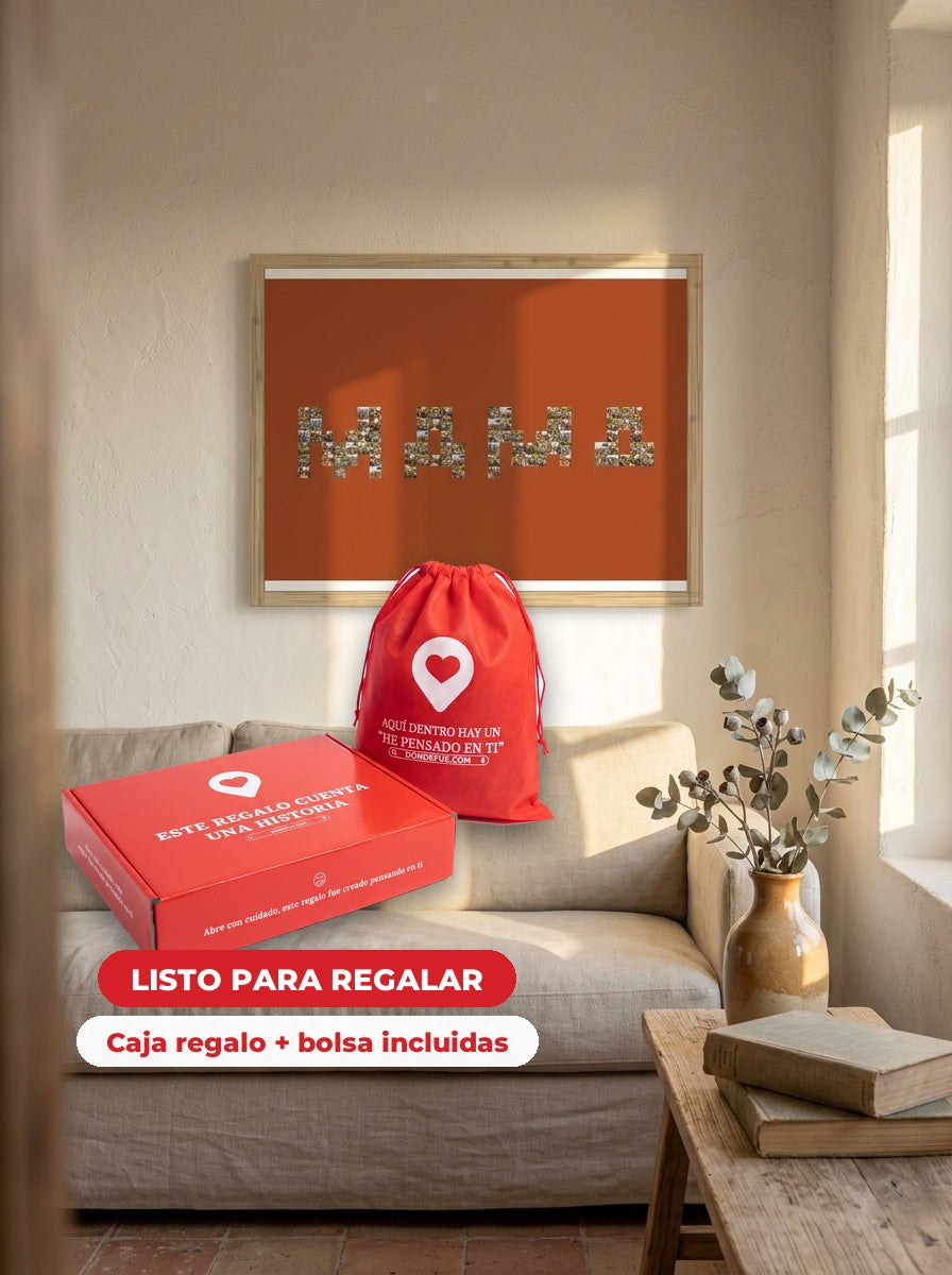 Cuadro nombre con fotos personalizado Día de la Madre — llega en su caja regalo con bolsa, listo para regalar