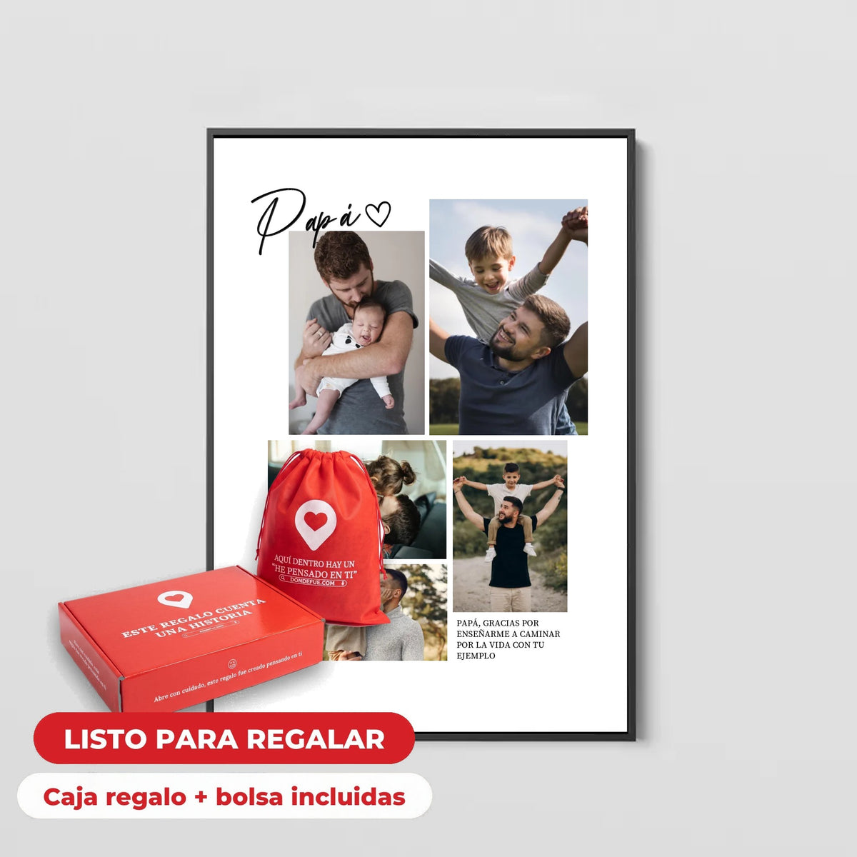 Cuadro Papá Collage Personalizado — llega en su caja regalo con bolsa, listo para regalar