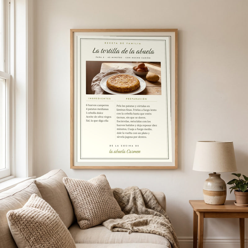 Cuadro «La receta de la abuela» personalizado, marco negro